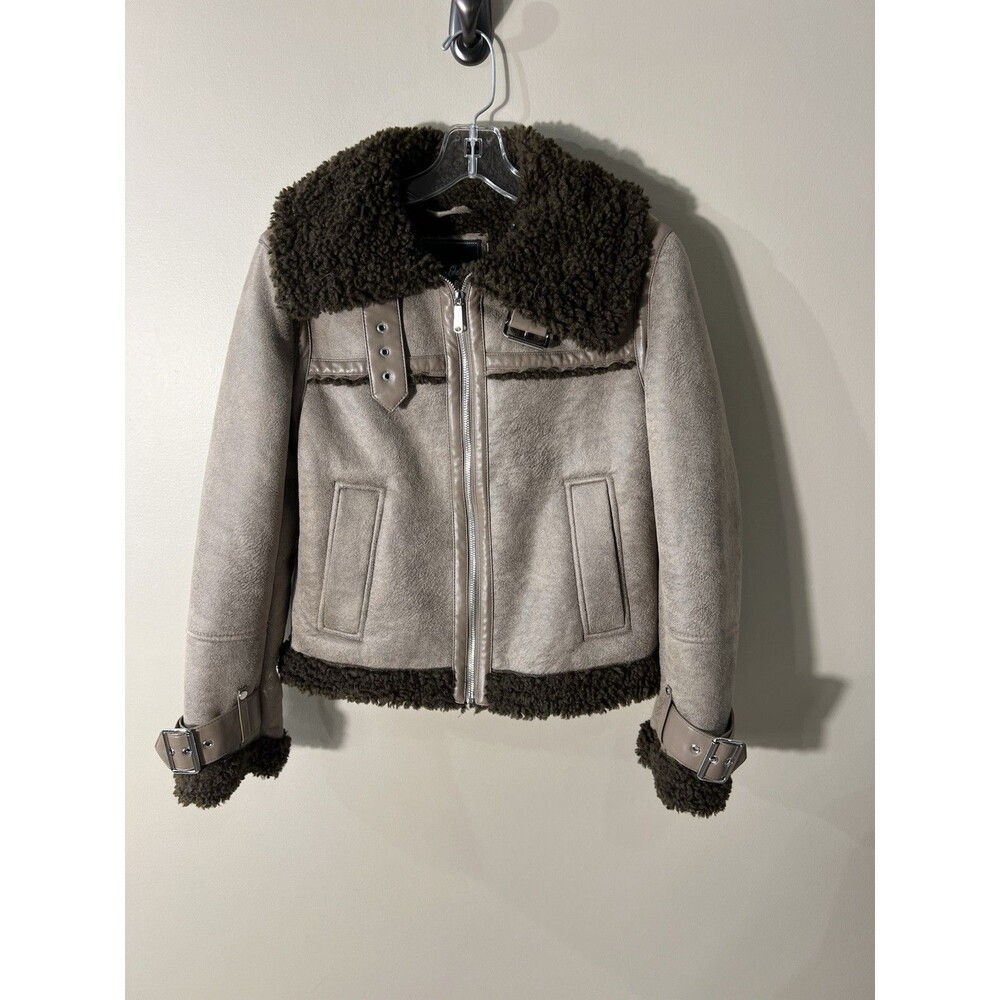 SAM EDELMAN Women’s Sherpa Lined Large Collar Bomber Jacket Brown XS